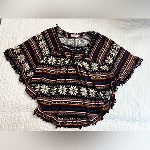 FUNKY PEOPLE Poncho Style Pom Pom Ball Fringe